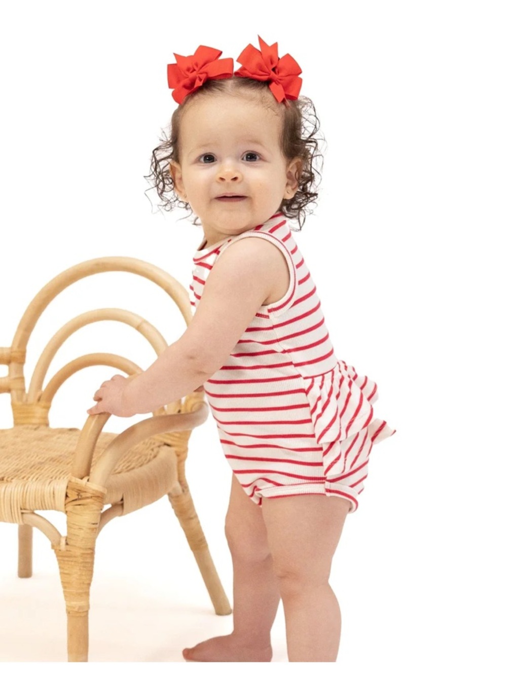 Angel Dear Stripe Vintage Red Ruffle Tank Bubble, Baby Girl 12-18 months, NWT